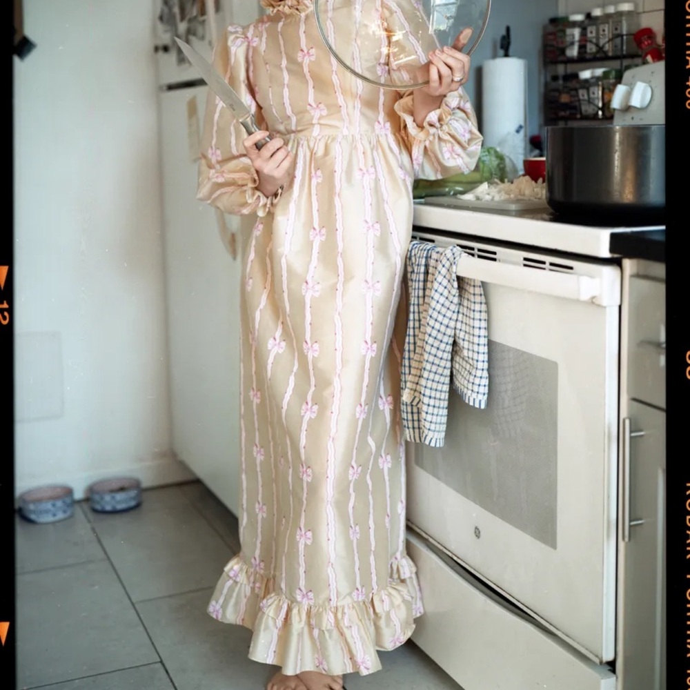 Batsheva Tessa Bow Print Silk Taffeta Midi Dress